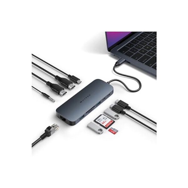 USB-C-adapter - ECOSMART - Hyper HUB 11 i 1 - 140W PD 3.1 - 2 monitorer 4K - Gigabit Ethernet