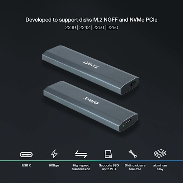 Extern hölje - TooQ - Shura - USB-C 3.2 - 2To - S-ATA/NVMe M.2 2280