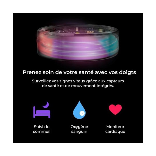 Intelligent ring - Ksix - XS - Storlek 8 - Noir - Aktivitetsmonitor - Autonomi 3 dagar Svart