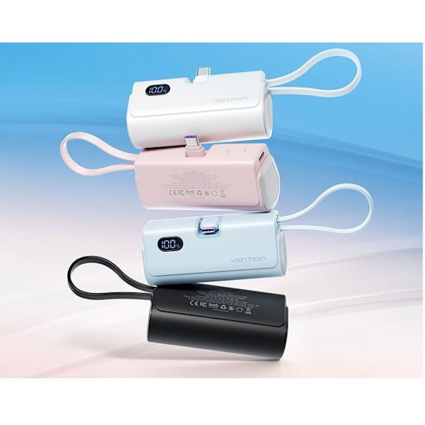 Vention Strömförsörjning med LED-skärm 4800mAh (USB-C Lightning USB-C) 22,5W Rosa Fällbar Typ USB-C