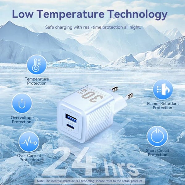 GaN-laddare, Type-C, USB, PD30W, dubbelladdning snabb - Vention (FEQP0-EU) - Rosa