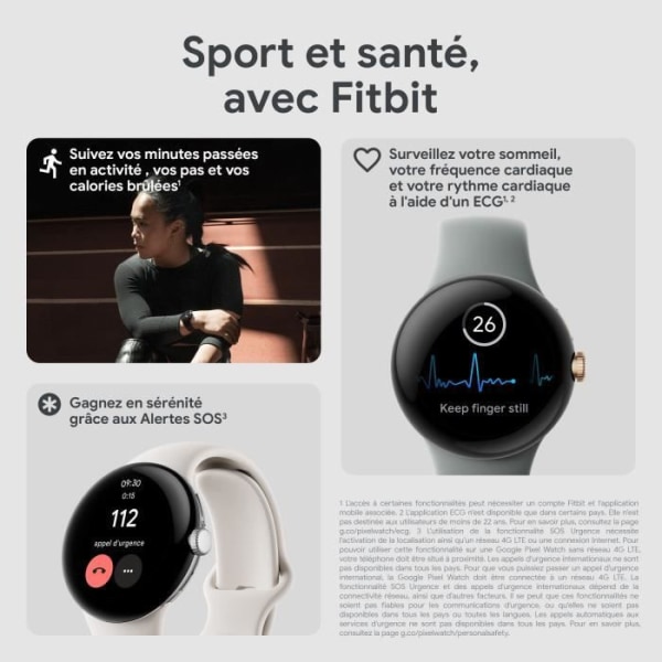GOOGLE Pixel Watch Connected Watch - 41 mm - Active Matte Black - Obsidian-rem Mattsvart fodral i rostfritt stål -