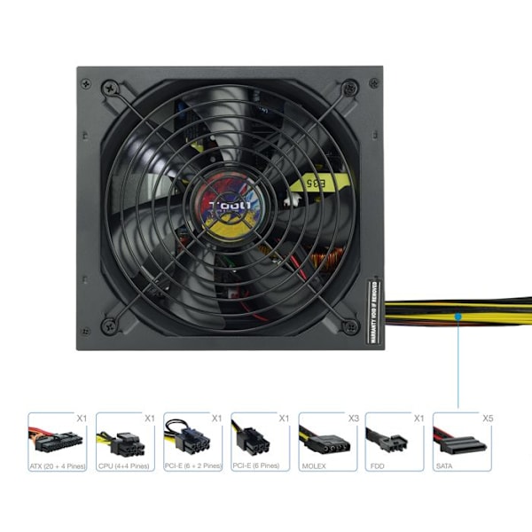 700 W ATX strömförsörjning med Active PFC - TOOQ - TQAPOLO-700SP - 140 mm tyst fläkt Svart