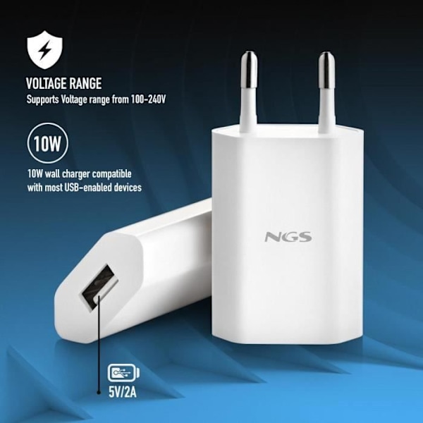 NGS BUCKET ACE USB Laddare - 5V2A-10W - Vit Vit