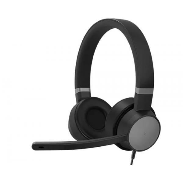 Lenovo Go - Headset - in-ear - trådbunden - aktiv brusreducering - USB-C - åsksvart - Certifierad för Skype