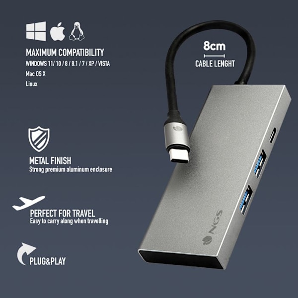 NGS Wonder Dock4 Pro USB-C 3.0 till HDMI, 2 USB-A- och USB-C-adapter