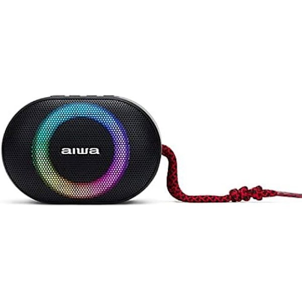 Aiwa BST-330RD - Kompakt, hållbar och kraftfull TWS Bluetooth-högtalare med hyperbasteknik, 10 W effekt, belysning Röd