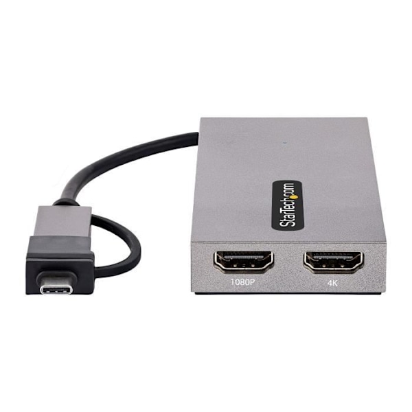 StarTech.com USB till Dual HDMI-adapter, USB A/C till 2x HDMI-skärmar (1x 4K 30Hz, 1x 1080p), Inbyggd USB-A till C-dongel, 4in/11cm Ca