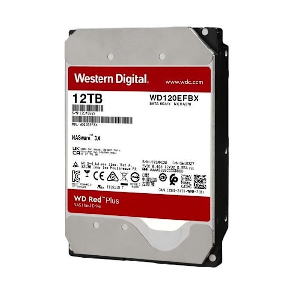 WD Red™ Plus - NAS intern hårddisk - 12TB - 7200 rpm - 3,5" (WD120EFBX)