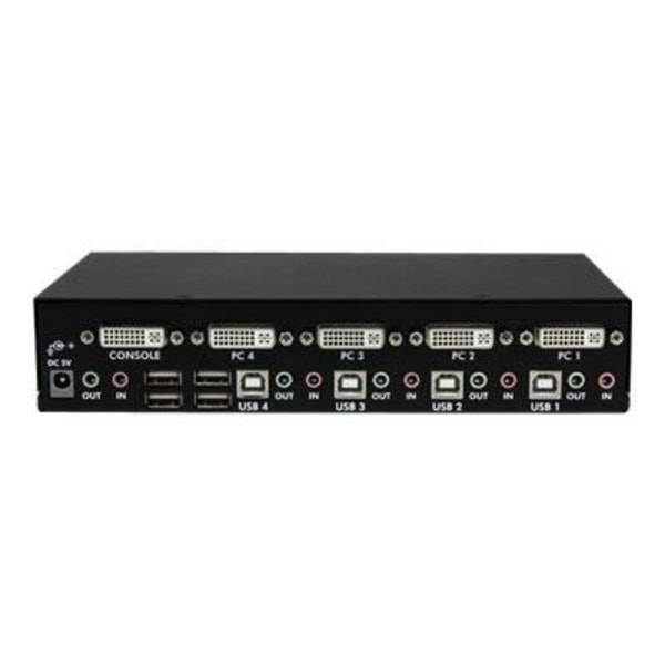 STARTECH KVM-switch - 4-portars DVI USB - Ljudrackmontering - KVM-switch - 5x DVI - 10x 3,5 mm - 4x USB B - 4x USB A