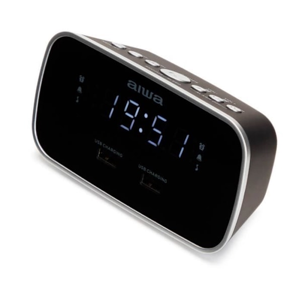 Aiwa CRU-19BK svart klockradio med USB-laddning och dimbar LED-display