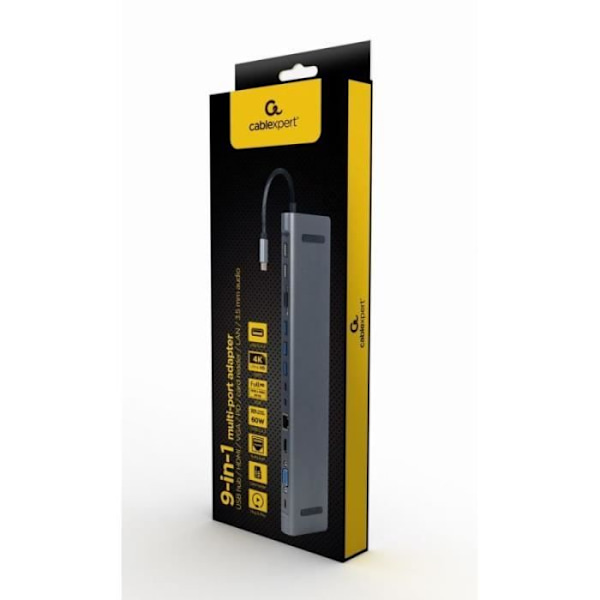 Hub USB-C - Gembird - 8716309121439 - 9-i-1 - HDMI - Gigabit LAN - Ladda PD