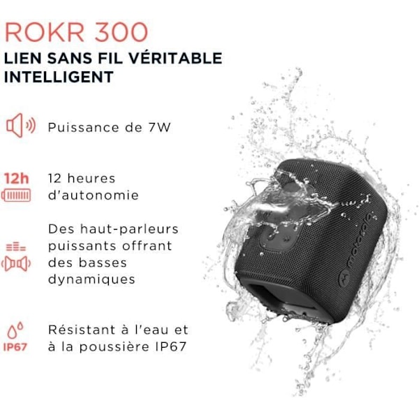 Bluetooth-Högtalare - MOTOROLA - ROKR 300 - 7W - Vattentålig IP67 - 12h Batteritid Svart