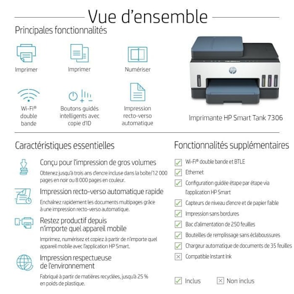 HP Smart Tank 7306 multifunktionsskrivare med färgat bläckbehållare