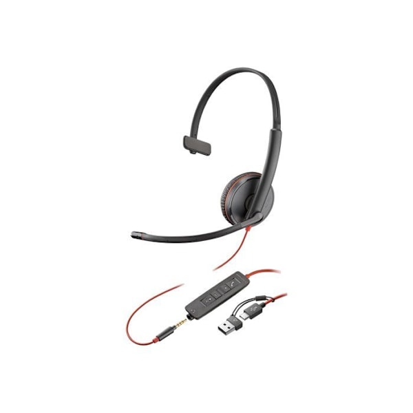 HP Inc. Poly Blackwire 3215 trådbundet headset on-ear 3,5 mm-uttag, USB-C