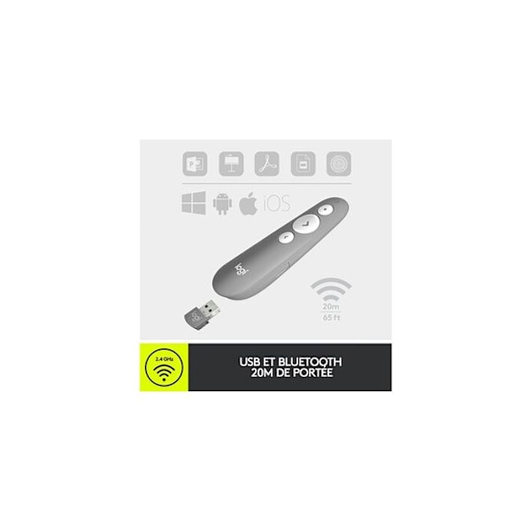 Presentationsfjärrkontroll - Logitech - R500s - Röd laserpekare - 20 meter - Bluetooth 4.0 LE