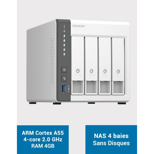 Lagringsserver (NAS) - QNAP - TS-433 - personlig fyrkärnig ARM CORTEX A55 med integrerad NPU Vit