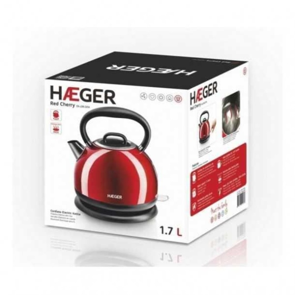 Vattenkokare och tekanna - Haeger - Red Cherry - 2200 W - 1,7 L - Sladdlös upphällning