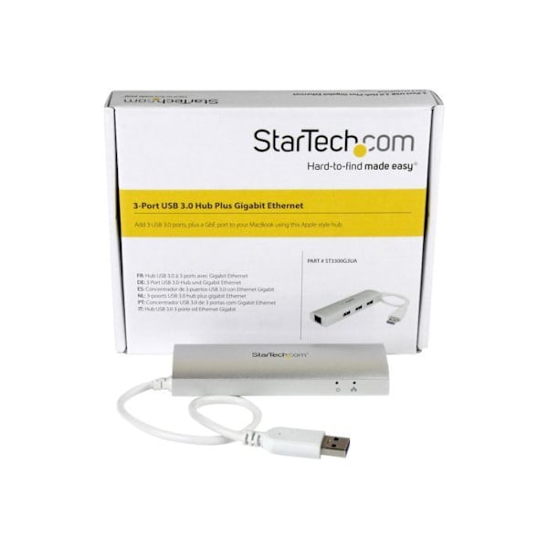 STARTECH Bärbar USB 3.0 Hub - 3 portar med integrerad kabel - USB 3.0 Hub plus Gigabit Ethernet - Aluminium