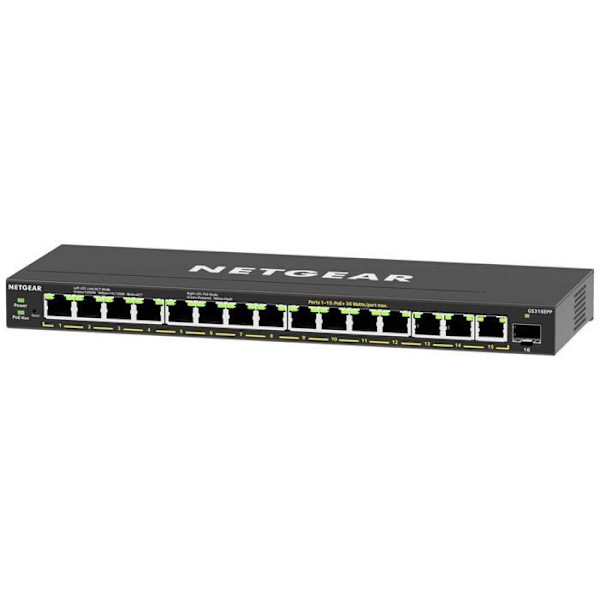 Switch - Netgear - GS316EPP - 16 portar - PoE+ - Gigabit Ethernet