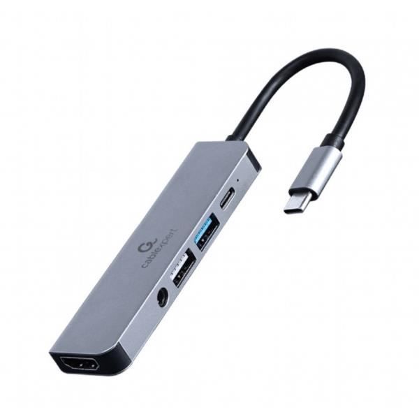 USB Type C multiportsadapter - GEMBIRD - A-CM-COMBO5-02 - Kabelansluten - 87 W - Silver