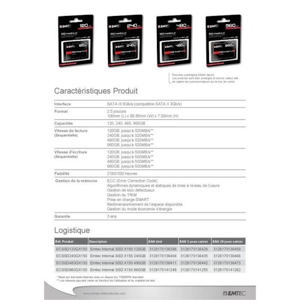 EMTEC Power Plus intern SSD-enhet - 480 GB - SATA 6 Gb/s - Stötsäker