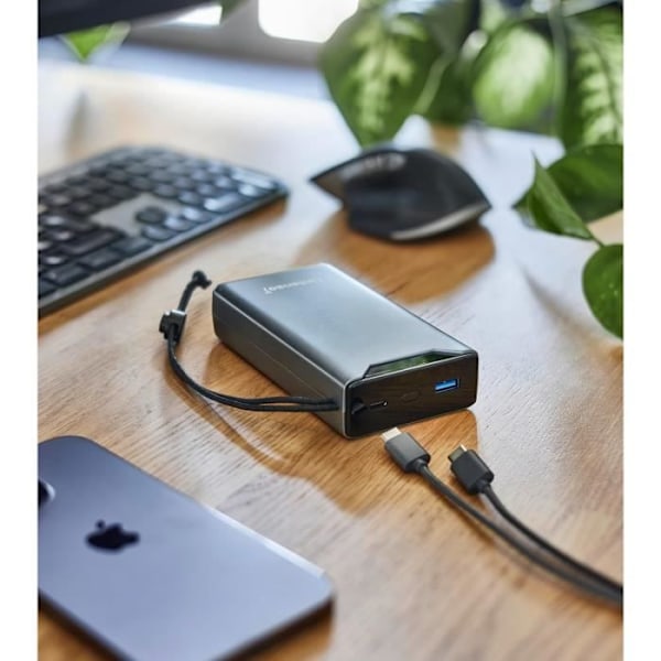 Intenso Powerbank F20000, Externbatteri med PD 20 W QC 18 W, USB-C och USB-A port, 20 000 mAh, Grå