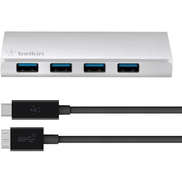 BELKIN Hub 4-portar USB 3.0 + USB-C-kabel i borstad aluminium