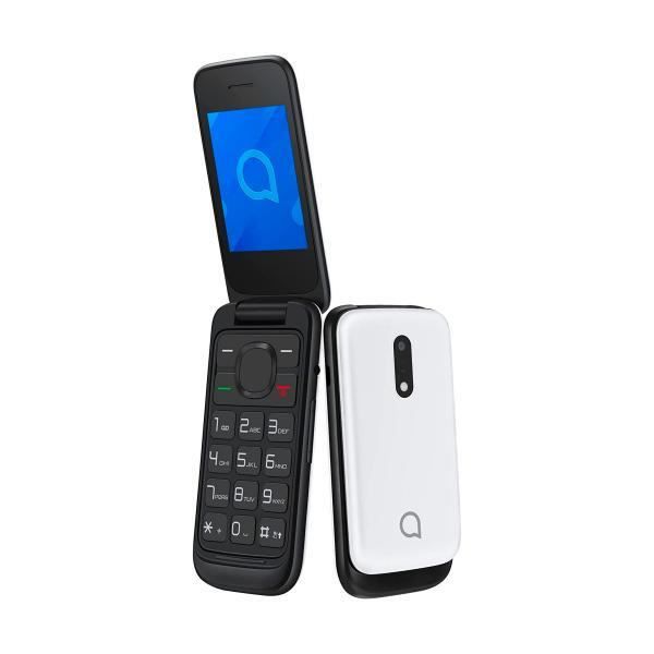 Alcatel 2057D senior mobiltelefon i vit färg med 2,4" VGA-skärm, 240 x 320 pixlar, 2G, SIM + SIM + microSD och