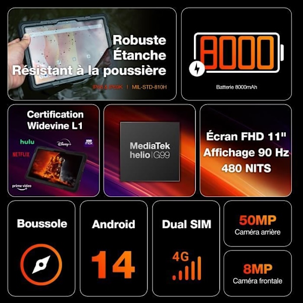 AGM PAD P2 Active Unbreakable Android 14 Tablet (2024), Touch Tablet med fodral, 360° roterande stativ, Axelrem, 16 + 256 G