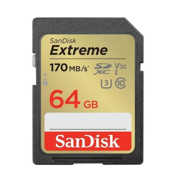 SANDISK Extreme 64GB SDXC 170MB/S 80MB/S UHS-I Class 10 U3 V30 SDXC-minneskort
