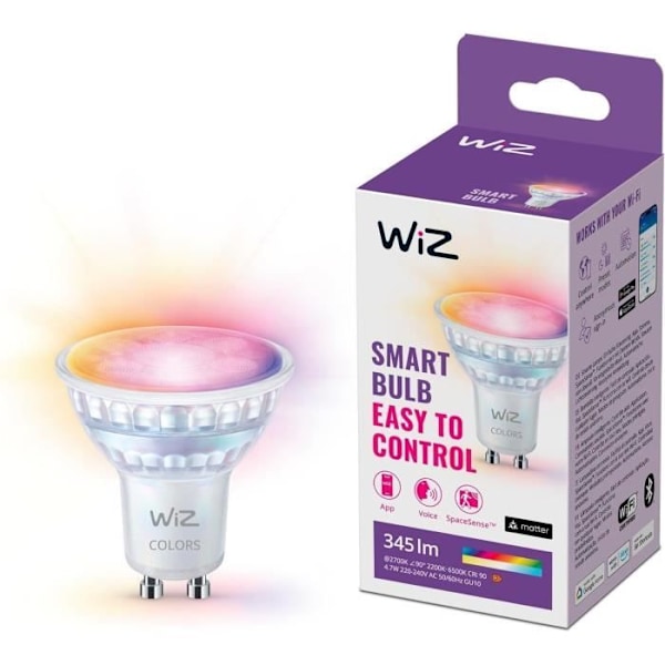 LED-ampull i glas ansluten - WIZ - 929003772322 - GU10 - Motsvarande 50 W - 16 miljoner färger - Wi-Fi/Bluetooth Vit