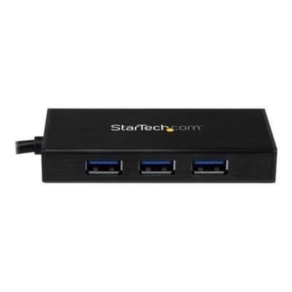 STARTECH 3-ports USB 3.0 Hub med Gigabit Ethernet-adapter och integrerad kabel - Bärbar USB 3.0 Hub - Aluminium