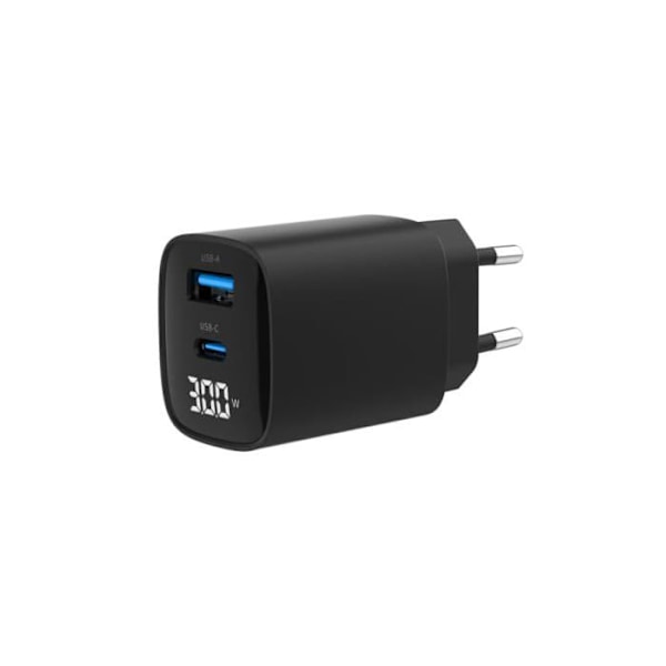 Laddare - Gembird - TA-UC-PDQC30LCD-BK-01 - Snabbladdning - 2 USB-portar - Överspänningsskydd Svart