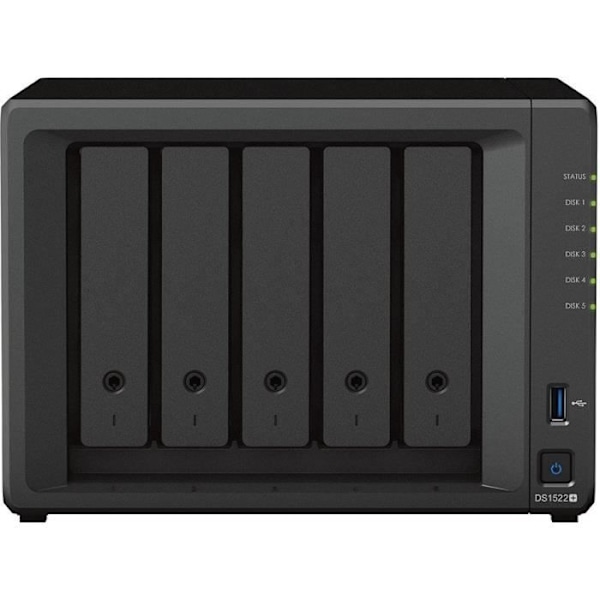 5-fack expanderbar NAS-server - SYNOLOGY - DS1522+ - AMD Ryzen R1600 - 8 GB DDR4 - RAID 1 Svart