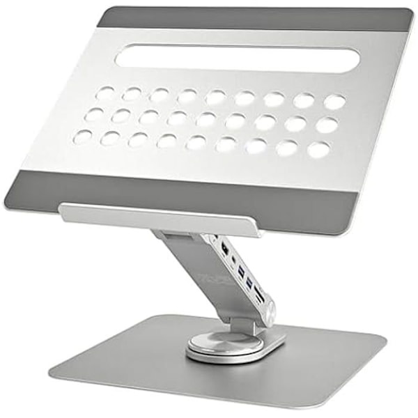 Ewent 10-16" justerbar bärbar datorstativ i aluminiumlegering, stativ med dockningsstation för 7-i-1 PC, Grå, Silver