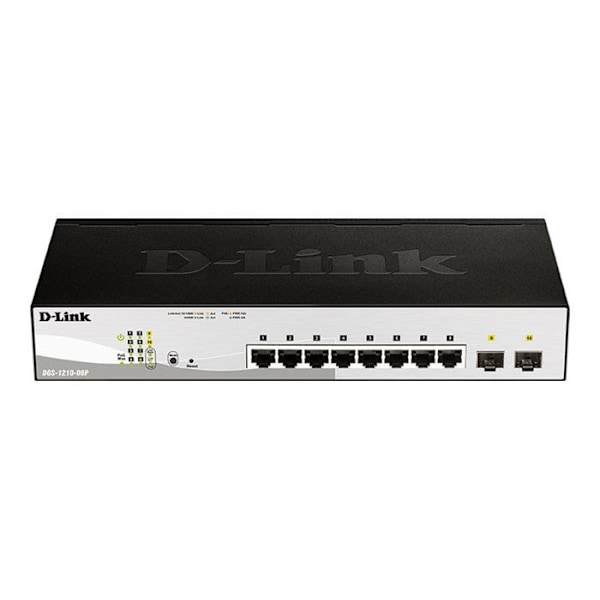 DLINK DGS-1210-08P/E-switch - 8 10/100/1000 Mbit/s-portar - 2 SFP-portar - IEEE-standardkompatibel Svart