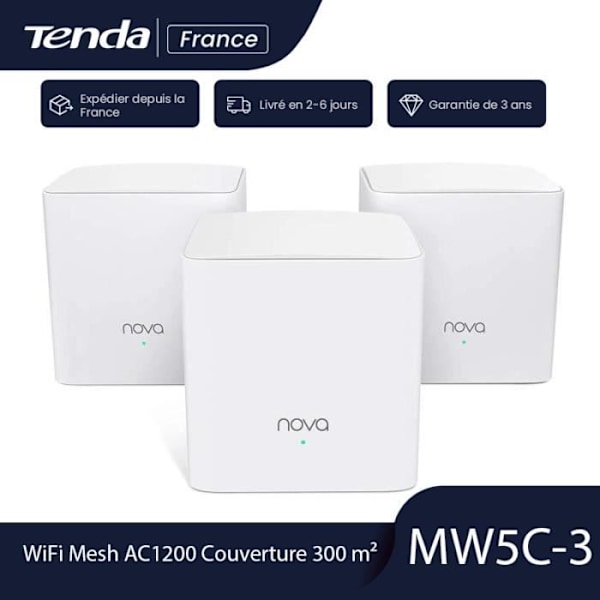 TENDA AC1200 Mesh System Täckning 300 m², Byt ut repeater/router/CPL, WIFI MESH Enkel installation, Nova MW5C-3 kuber Vit