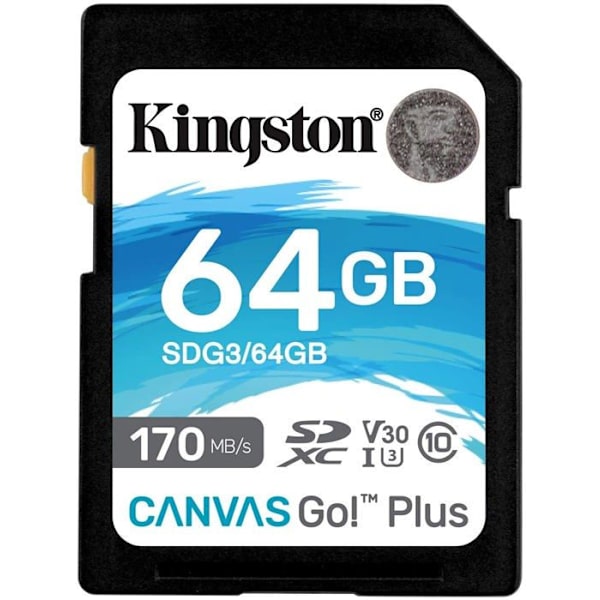 Kingston SDG3/64GB minneskort SD-kort (64GB SDXC Canvas Go Plus 170R C10 UHS-I U3 V30)