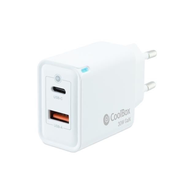 CoolBox Gan 30w Laddare - Vit - 2 USB-C-portar - Universal Vit