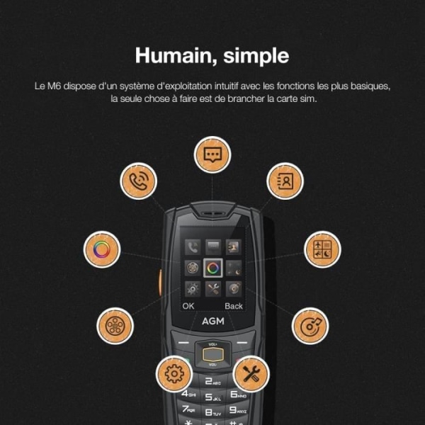 AGM M6 4G Senior mobiltelefon med 109 DB högtalare, IP68 vattentät okrossbar mobiltelefon, 2,4" skärm för människor