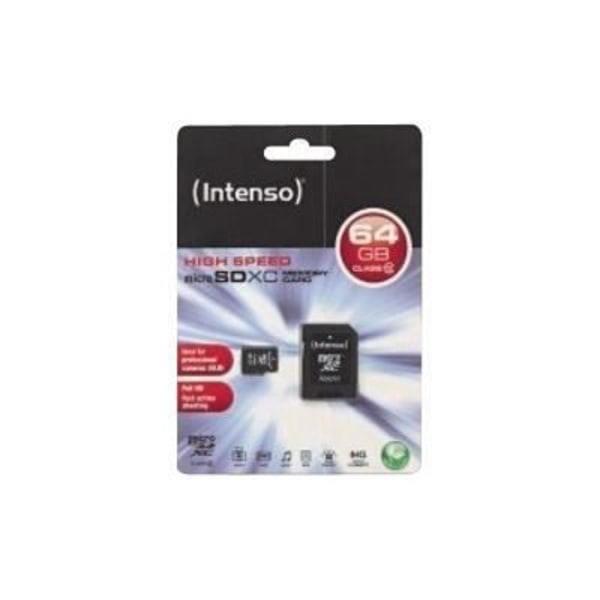 Flashminneskort - INTENSO - MicroSDHC - 64 GB - Läshastighet 20 MB/s - Skrivhastighet 12 MB/s