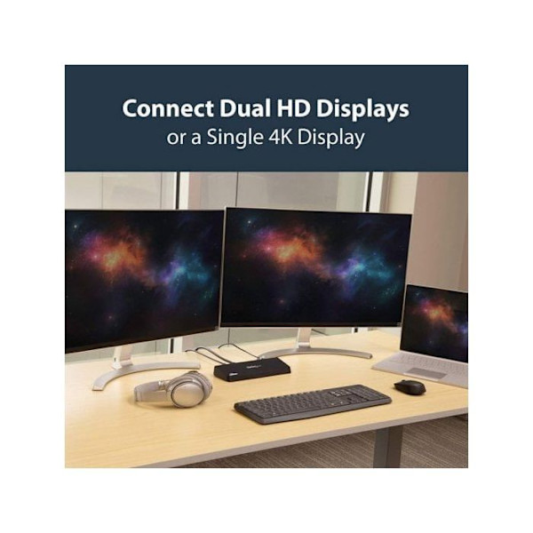 USB 3.0 dockningsstation - STARTECH.COM - DisplayPort 4K - 2 videoutgångar HDMI/DP - GbE-port - Svart