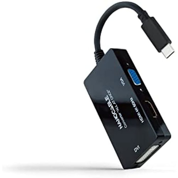 Nanokabel 10.16.4301-ALL - USB-C till HDMI/DVI/VGA-omvandlare, 20 cm, svart Svart