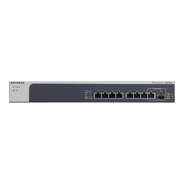 NETGEAR ProSAFE XS508M unmanaged switch - 7 portar 100 Mb, 1, 2,5, 5 eller 10 GB + 1 SFP+ GB/10 GB-port - rackmonterbart metallfodral