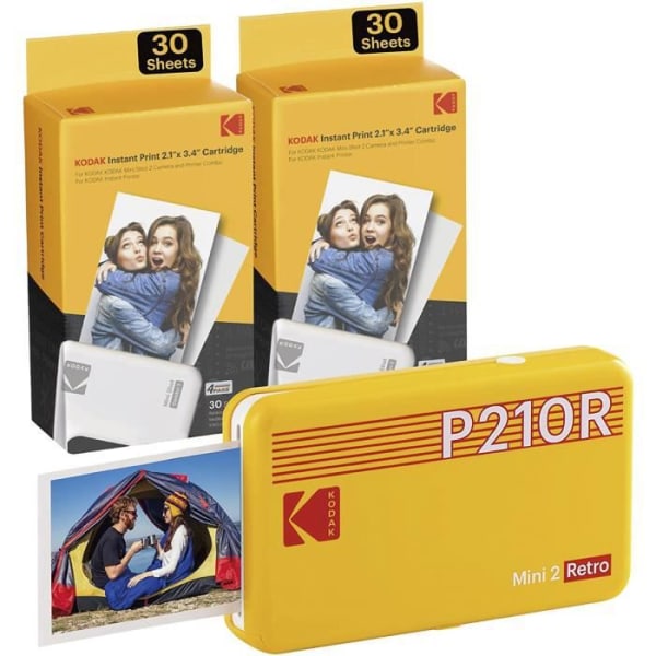 Kodak Mini 2 Retro mobil fotoskrivare för smartphone (iPhone och Android), Bluetooth-skrivare, 5,4 x 8,6 cm, gul + 68 foton
