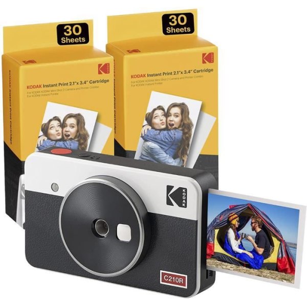 Kodak Mini Shot 2 Retro C210R Vit, Instant Film Camera med trådlös bärbar fotoskrivare, Bluetooth