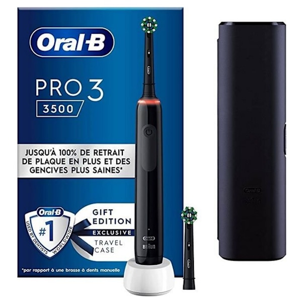 ORAL-B Vitality Pro3 3500 elektrisk tandborste med BRAUN-teknik, svart design, tar bort mer plack än en Svart