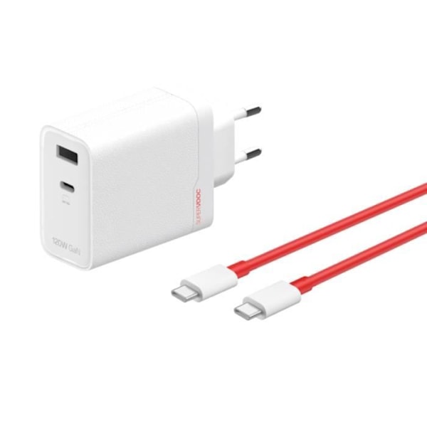 Laddare - OnePlus - SUPERVOOC 120 W - USB-C dubbla portar - Snabbladdning - Kabel ingår Vit