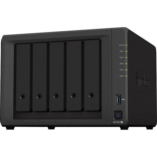 5-fack expanderbar NAS-server - SYNOLOGY - DS1522+ - AMD Ryzen R1600 - 8 GB DDR4 - RAID 1